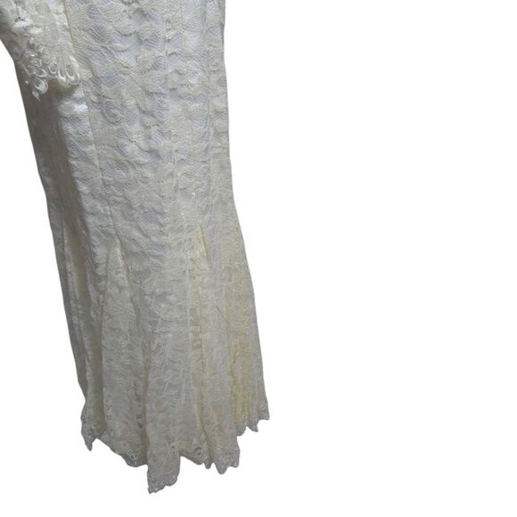 Vintage White Victorian 80s Wedding Lace Dress with Pearl Details - Picture 8 of 12